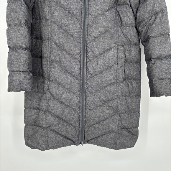 Lands End Gray Puffer Coat Sz S Hooded Down Feather Insulated Longline Winter - Picture 5 of 11